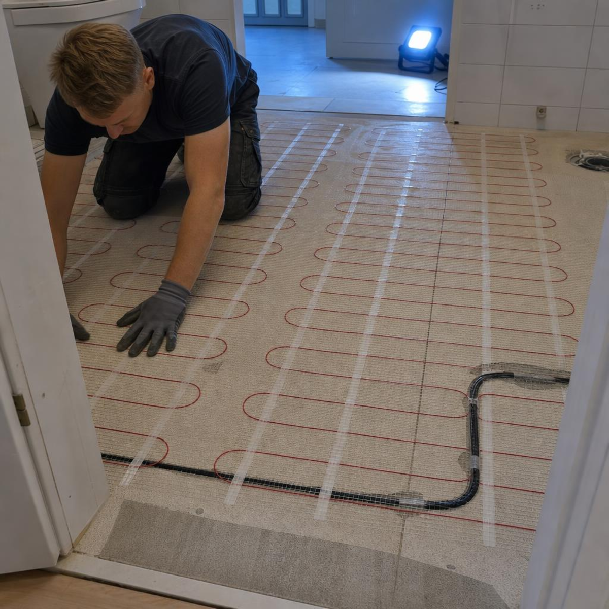 Elektrisk golvvärme under kakel i modernt badrum