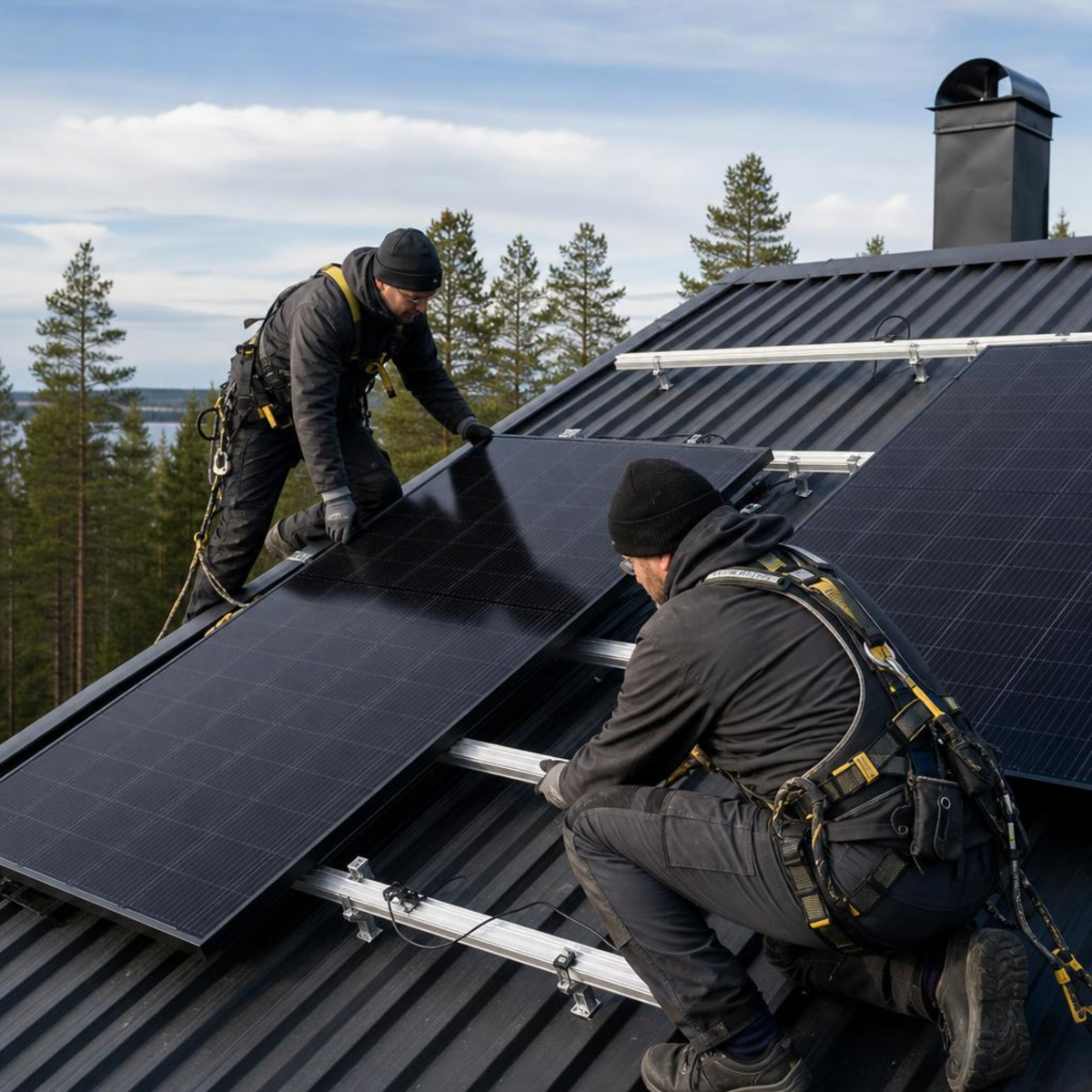 Solcellspaneler monterade på tak i svensk villa